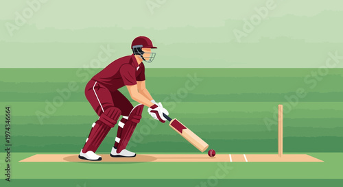 Dynamic Cricket Player In Action Ready To Score A Winning Shot