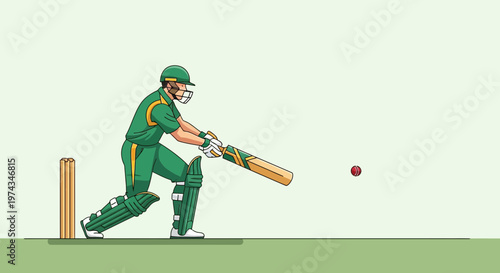 Dynamic Cricket Player Swinging Bat At Incoming Ball Action Shot