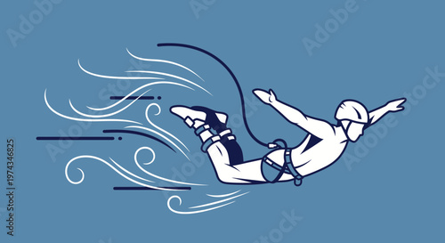 Dynamic Bungee Jumper Illustration Capturing Freefall Thrill