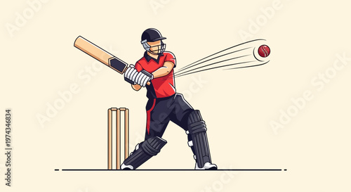 Dynamic Cricket Player Swinging Bat at Fast Moving Ball Capturing Intense Action