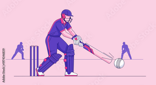 Dynamic Cricket Player Swinging Bat in Action Minimalist Design