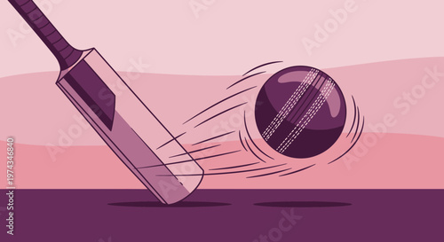 Dynamic Cricket Bat And Ball Action Graphic Illustration