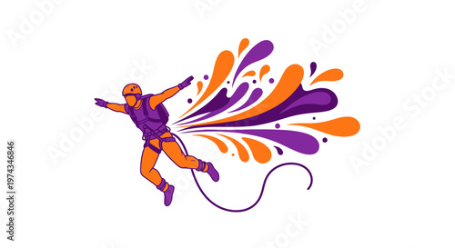 Dynamic Bungee Jumper Illustration With Abstract Splashes
