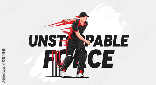 Dynamic Cricket Player Unleashing Unstoppable Force with Red Streak
