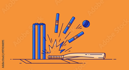 Dynamic Cricket Wicket Smash With Ball And Bat Action