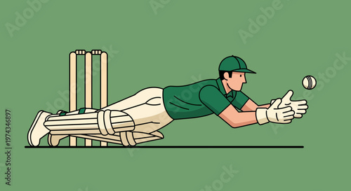 Dynamic Cricket Wicket Keeper Diving To Catch Ball