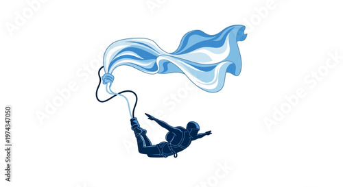 Dynamic Bungee Jumper Soaring With An Abstract Blue Cape
