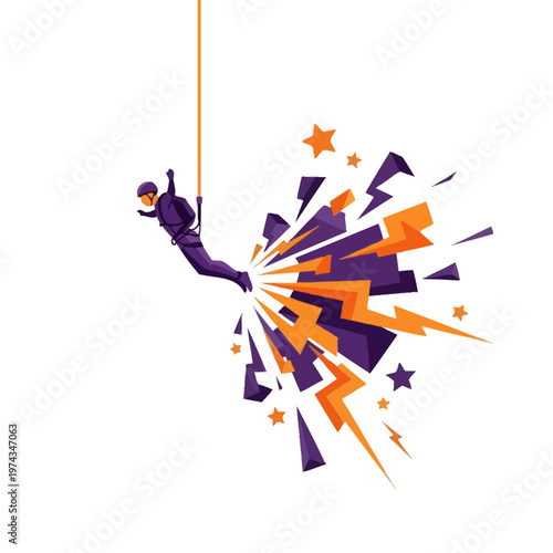 Dynamic Bungee Jumper With Explosive Colorful Energy Burst Illustration Action