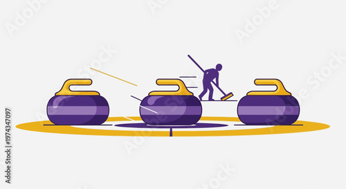 Dynamic Curling Game Illustration With Sweeper Athlete