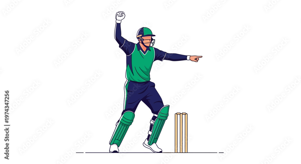 Fototapeta premium Dynamic Cricket Player Action Pose For Sports Branding