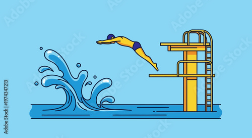 Dynamic Diving Action Person Plunges Into Blue Water