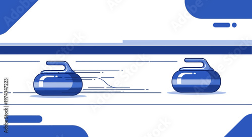 Dynamic Curling Stones Racing Across A Clean Blue And White Arena