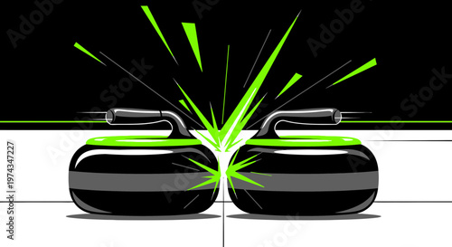 Dynamic Curling Stones Clash With Vibrant Neon Energy Bursting Outward