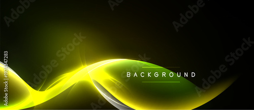Tableau sur toile Abstract design features vibrant yellow curves over dark background