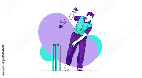 Dynamic Cricket Player Bowling Action On A White Background Minimalist Style