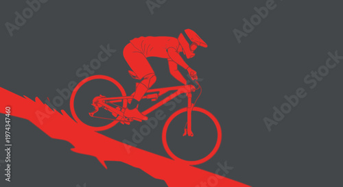 Dynamic Downhill Mountain Biking Action Dynamic Silhouette Graphic Element