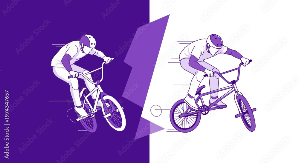 Naklejka premium Dynamic Duo Of BMX Riders In Action