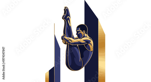 Dynamic Diver In Mid-Air Acrobatics With Geometric Accents