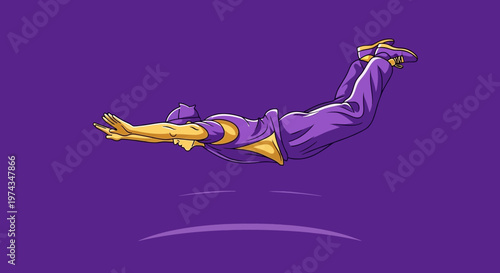 Dynamic Diver In Mid-Air With Arms Extended Forward In Purple Attire