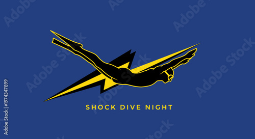Dynamic Diver In Mid-Air With Electric Bolt Graphic
