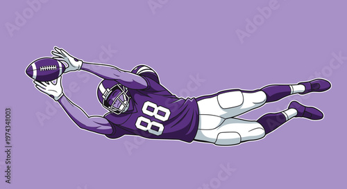 Dynamic Football Player Catching Ball On Purple Background