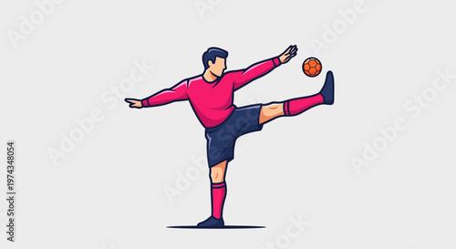 Dynamic Football Player Executes Skillful Kick With Ball Illustration