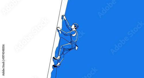 Dynamic Figure Ascending Steep Wall Minimalist Illustration