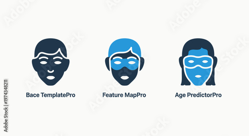 Facial recognition and biometric analysis icons showing face mapping and age prediction technology concept