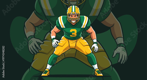 Dynamic Football Player Ready For Action In Green And Yellow Uniform