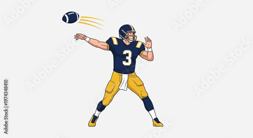 Dynamic Football Quarterback Mid-Throw Action Illustration