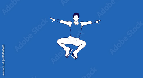 Dynamic Figure Skater Mid-Air Jump Silhouette Art