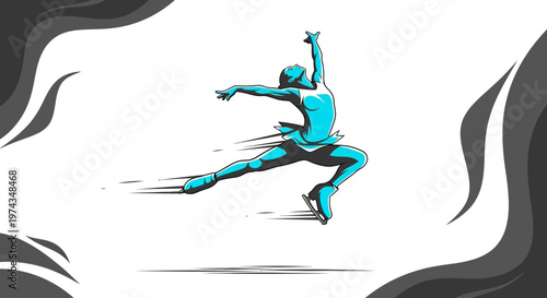 Dynamic Figure Skater Performing A Graceful Jump On Ice