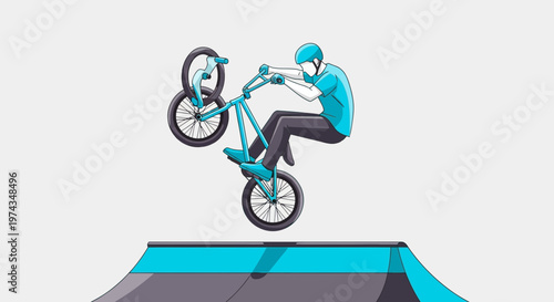 Dynamic Freestyle BMX Rider Executes Aerial Trick on Ramp