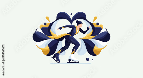 Dynamic Figure Skater Performing Graceful Moves With Abstract Swirls And Accents