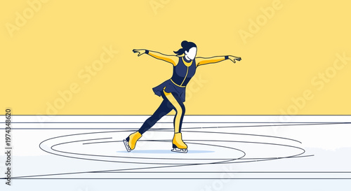 Dynamic Figure Skater Performing Graceful Spins on Ice