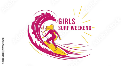 Dynamic Girls Surf Weekend Emblem Energetic Beach Activity