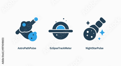 Astronomy and space themed graphic icons set featuring pulse and celestial objects