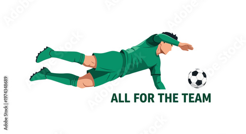 Dynamic Goalkeeper Dive Saving A Soccer Ball With Team Spirit