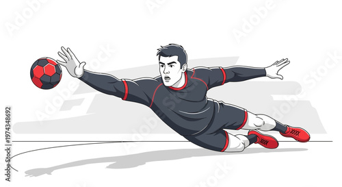Dynamic Goalkeeper Diving Save Action Illustration
