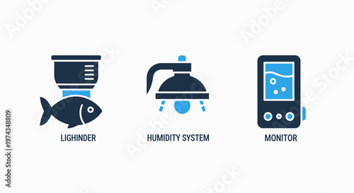 Industrial monitoring sensor icons including laser sensor, humidity system, and digital gauge monitor