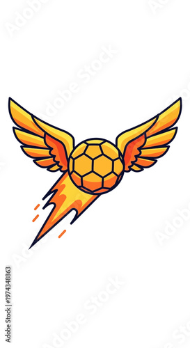 Dynamic Flying Soccer Ball With Fiery Wings And Tail