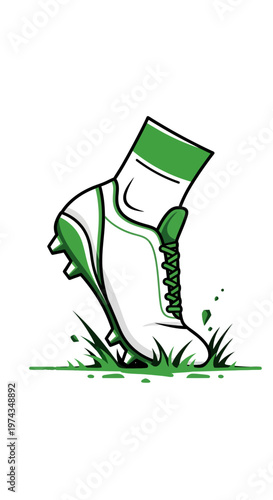 Dynamic Football Boot Illustration On Green Grass Background