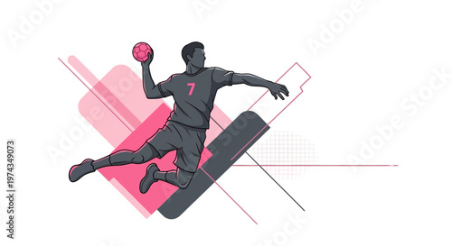 Dynamic Handball Player Mid-Air Action Shot Capturing Intense Sporting Movement