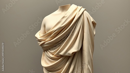 toga. A headless marble statue with detailed toga folds in a museum setting. event programs, museum guides, designed for cultural heritage projects and event programs, used by project managers.