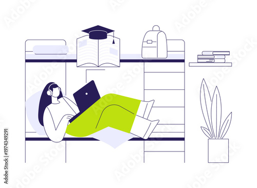Study in the dormitory isolated cartoon vector illustrations.