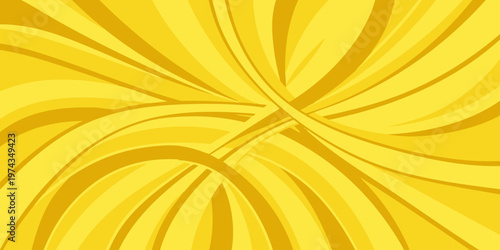 Vibrant yellow abstract design swirls outward in a dynamic graphic pattern.