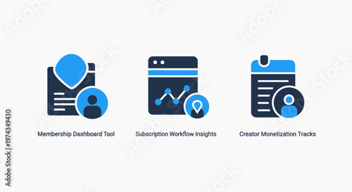 Set of location based business icons featuring customer data tracking analytics and individual user profile management