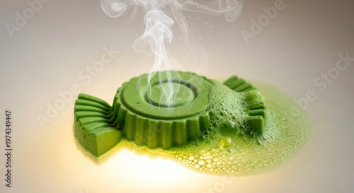 Green candy melting with steam generating visual concept abstract design