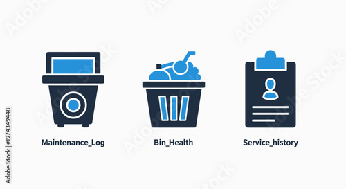 Set of business management icons for maintenance log business health monitoring and service history tracking