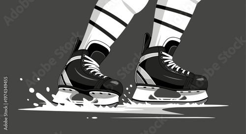 Dynamic Ice Hockey Skates Action Shot With Water Splash